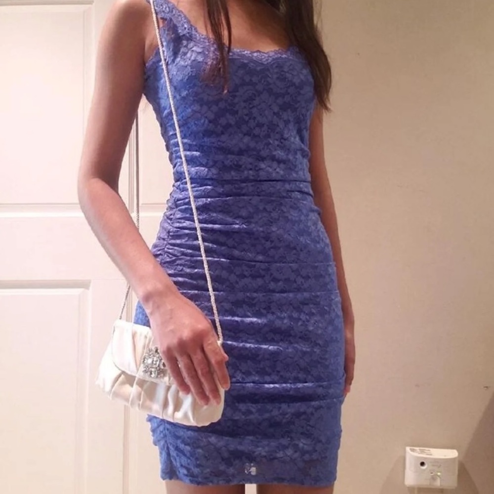 Y2K Blue Ruched Bodycon Dress